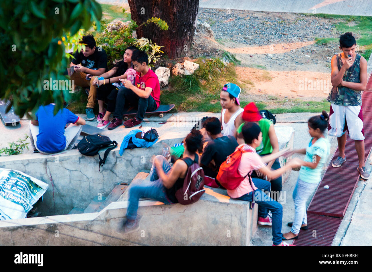 Teenagers in Plaza Divisoria, CBD, Cagayan de oro, Misamis Oriental, Mindanao, Philippines Stock Photo