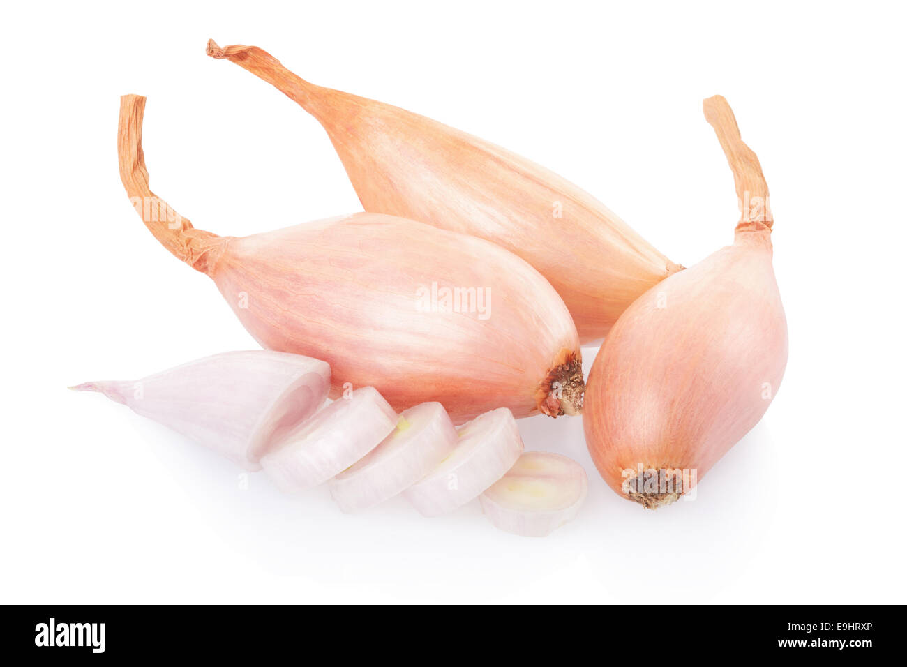 Shallot onions and slices isolated on white, clipping path included
