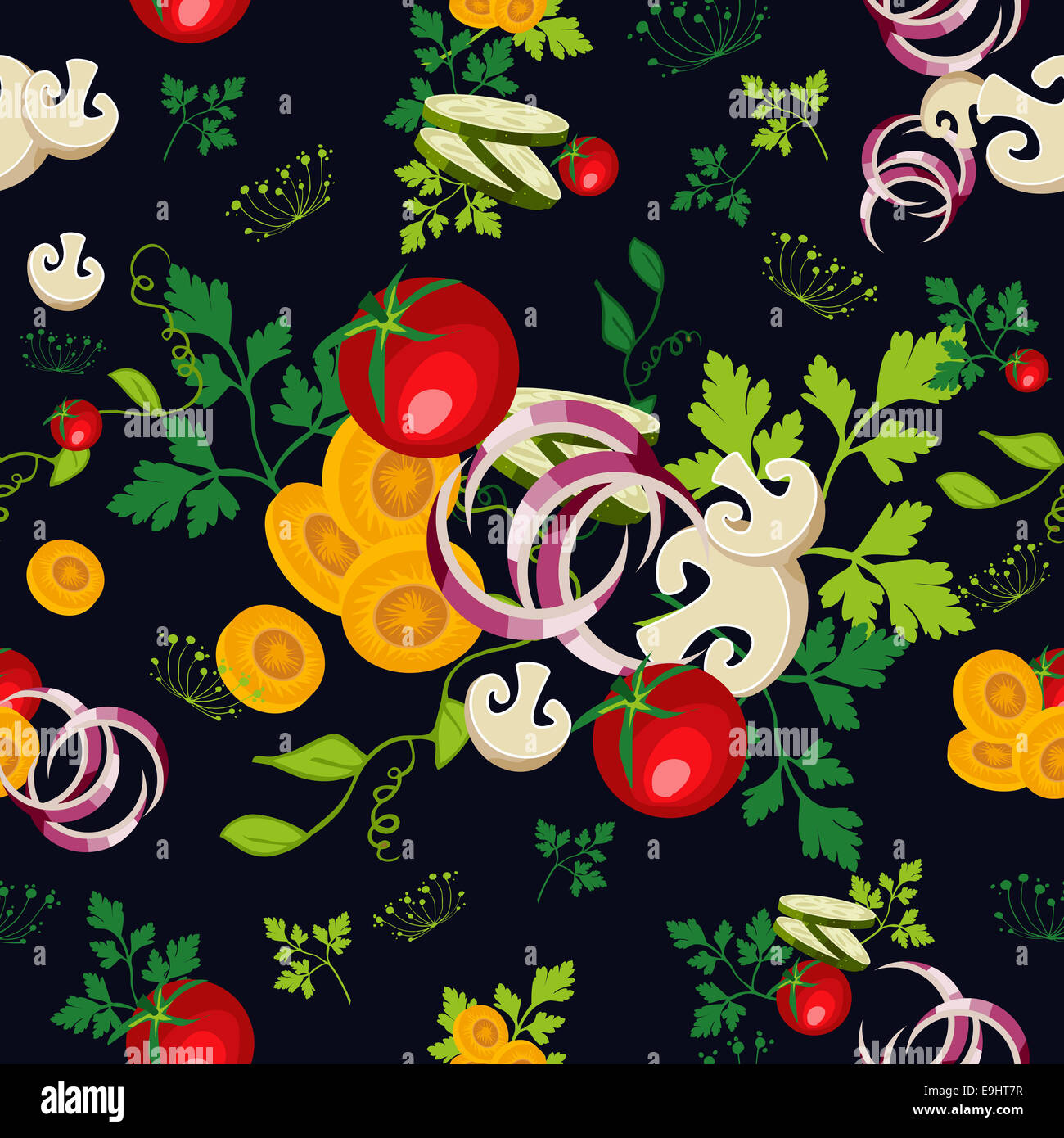 Healthy food seamless pattern design for vegetarian restaurant menu cover or salad bar. EPS10 vector file in layers for easy edi Stock Photo