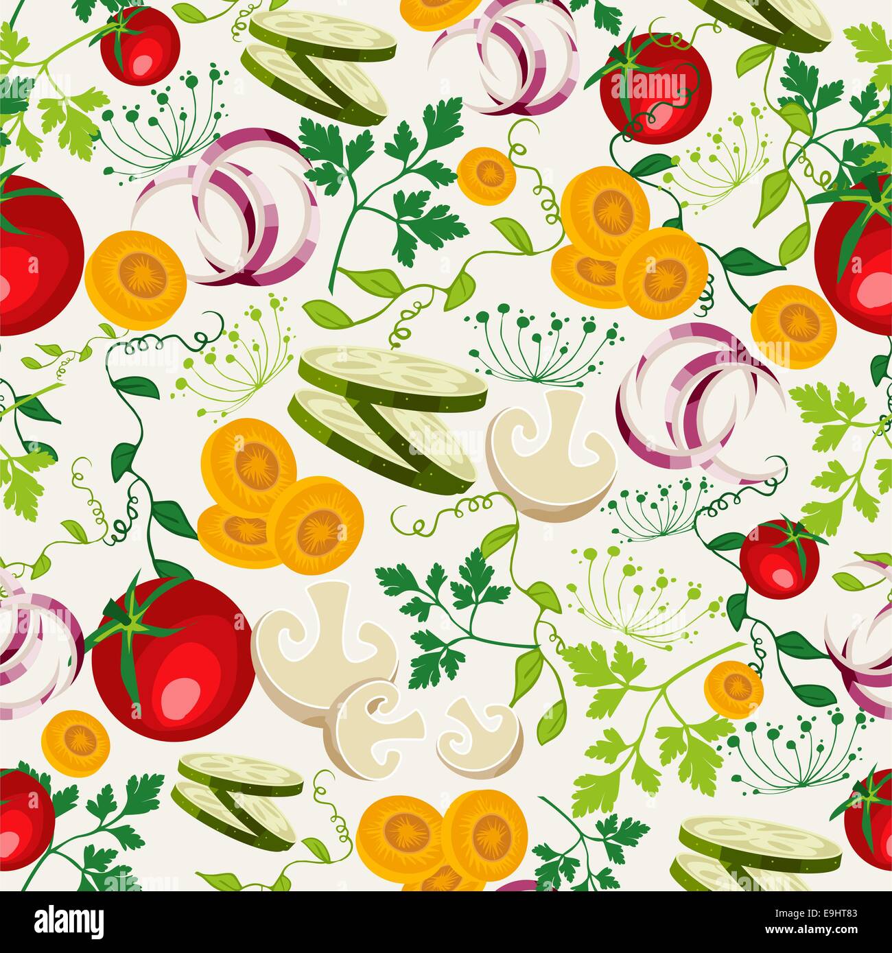 Colorful healthy food seamless pattern background for organic vegetables menu or salad bar. EPS10 vector file organized in layer Stock Photo