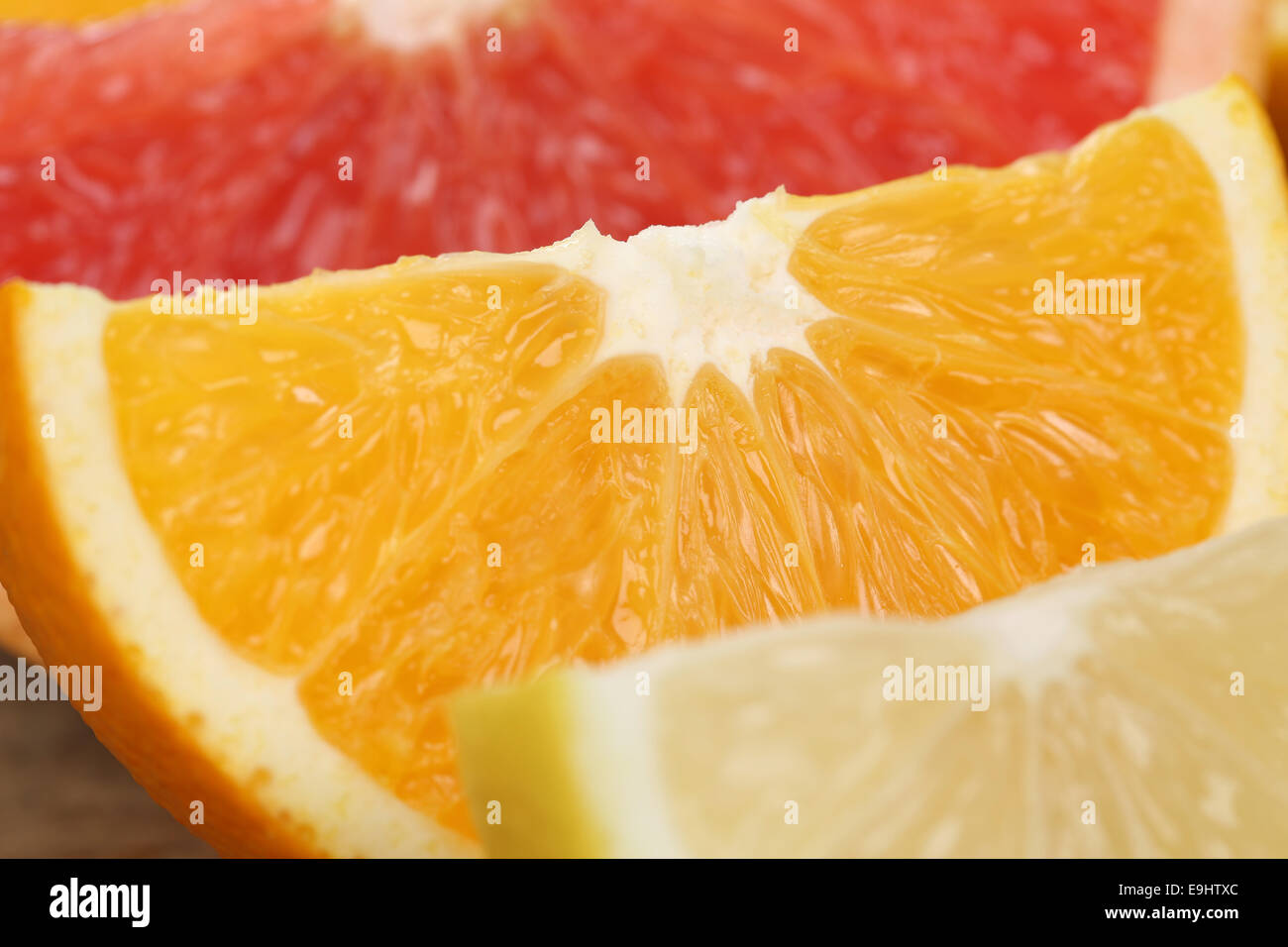 Healthy eating sliced orange, lemon and grapefruit fruits Stock Photo