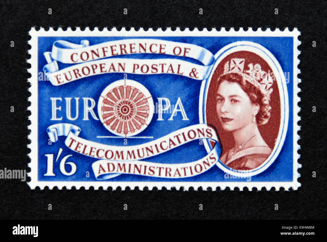 Postage stamp. Great Britain. Queen Elizabeth II. Europa, First  Anniversary. European Postal and Telecommunications Conference Stock Photo  - Alamy