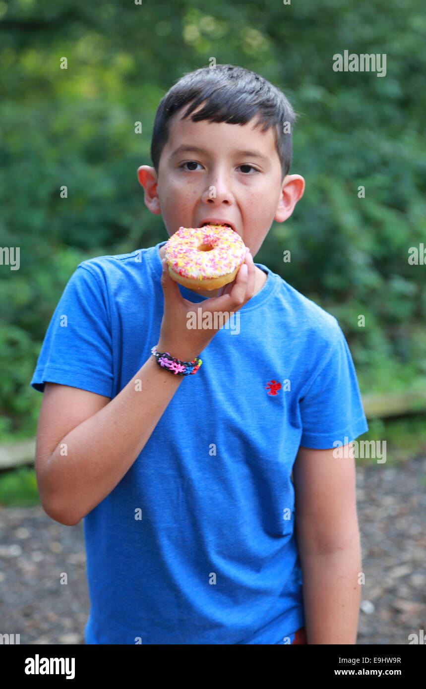 Boy eating cake Stock Photo Alamy