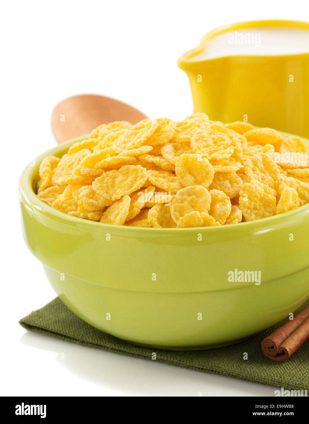 corn flakes in bowl isolated on white background Stock Photo Alamy