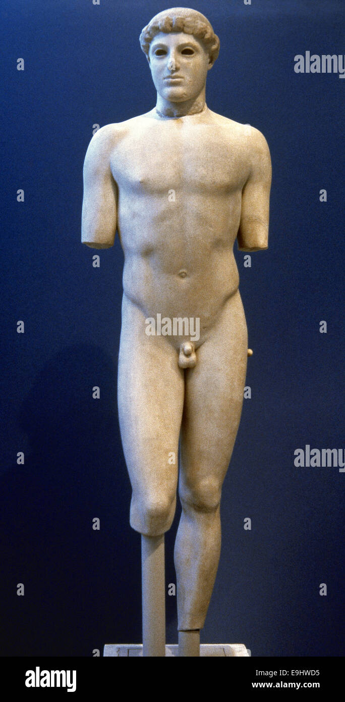 Greece. Kritios Boy. Early Clasical period of ancient Greek sculpture. Attributed by Kritios. Marble. C. 480 BC. Stock Photo
