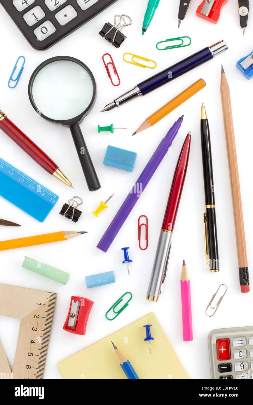 office supplies isolated on white background Stock Photo - Alamy