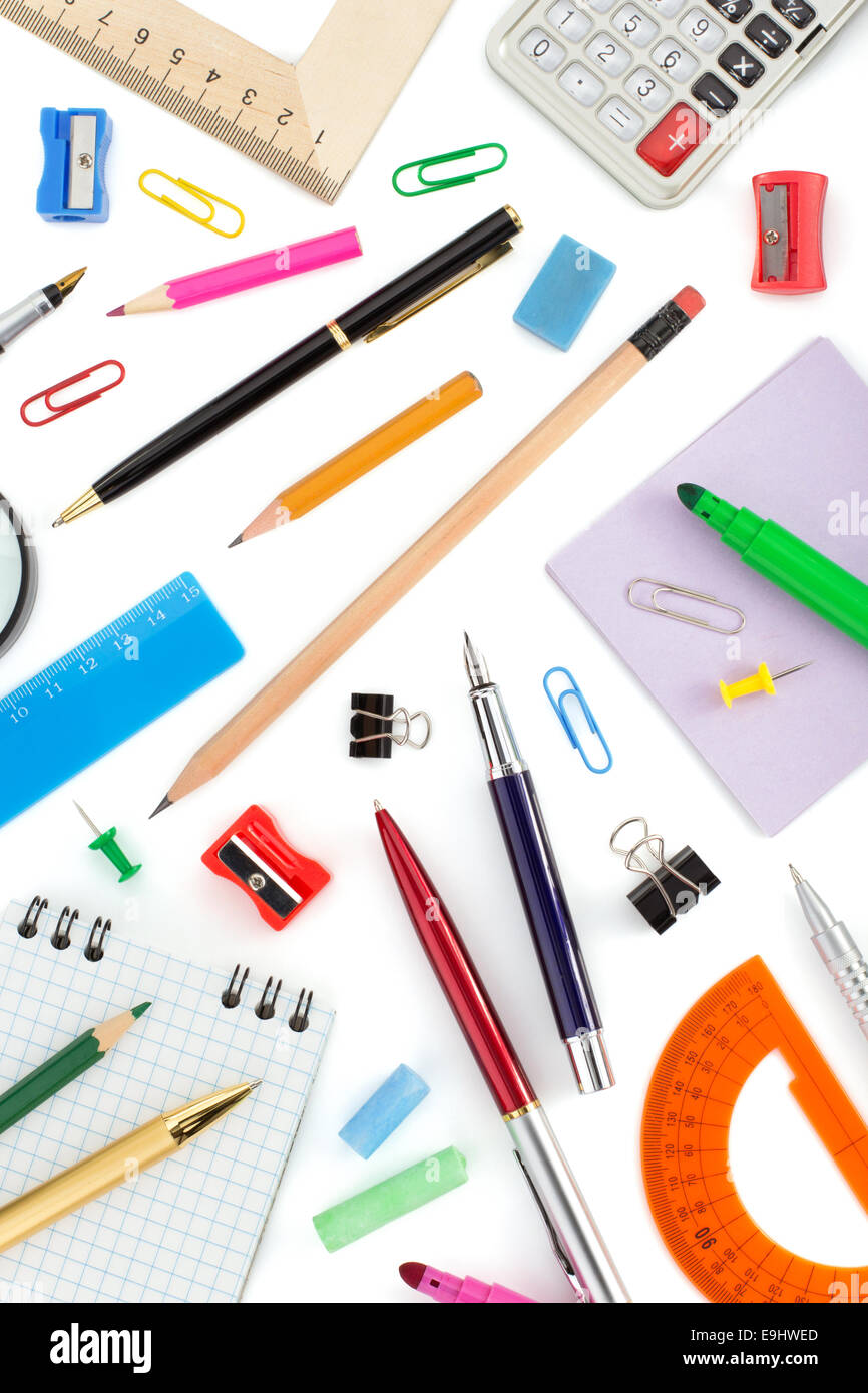 school supplies isolated on white background Stock Photo - Alamy