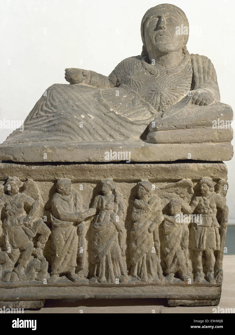 Etruscan art. Urn. Farewell between spouses. 4th-3rd century AD. Unknown origin, Italy. Stock Photo