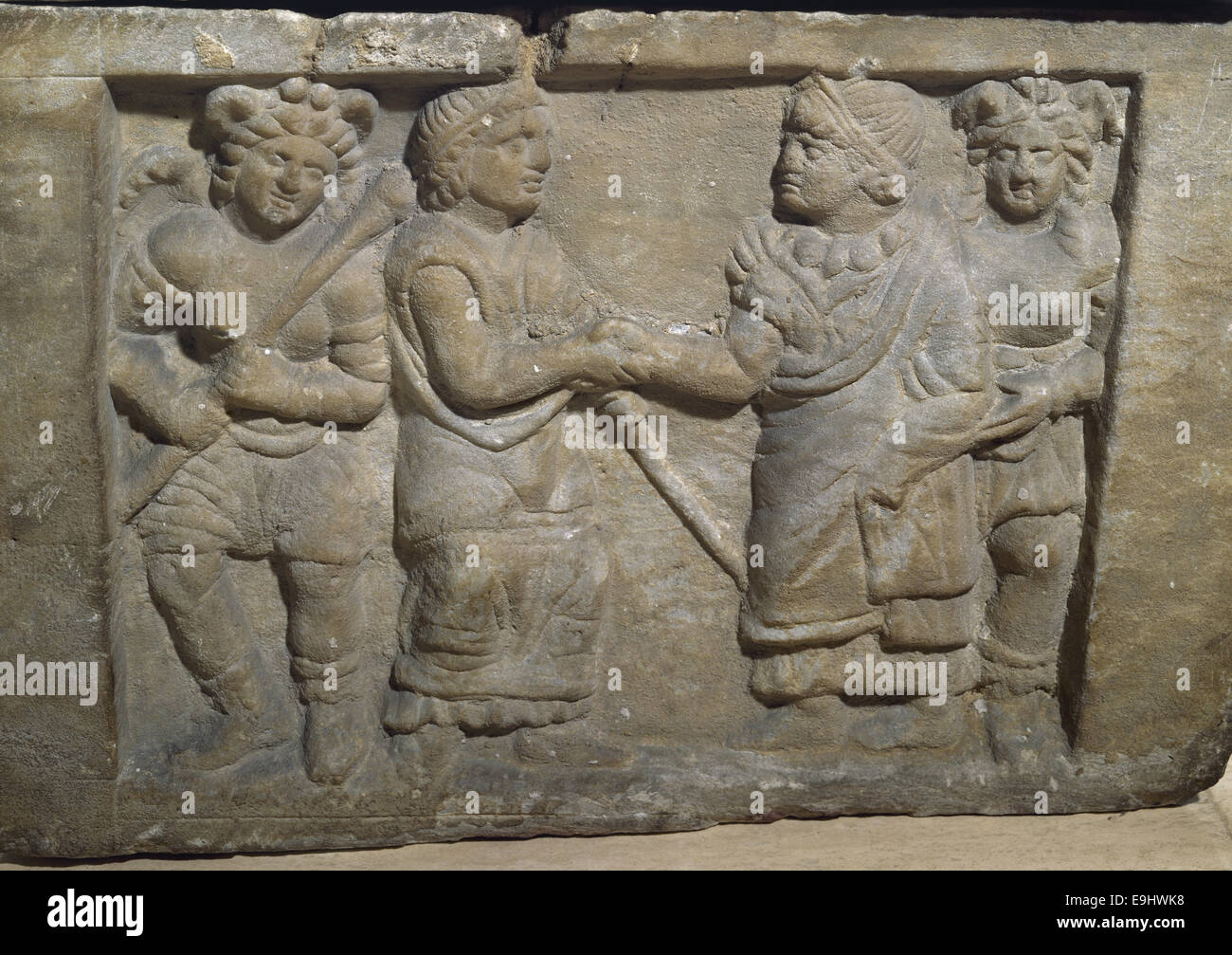 Etruscan art. Urn. Farewell between spouses. Detail. 4th-3rd century AD. Unknown origin, Italy. Stock Photo