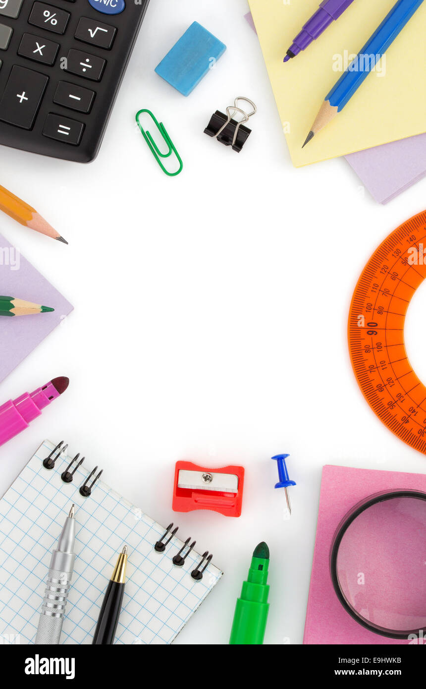 school supplies isolated on white background Stock Photo - Alamy