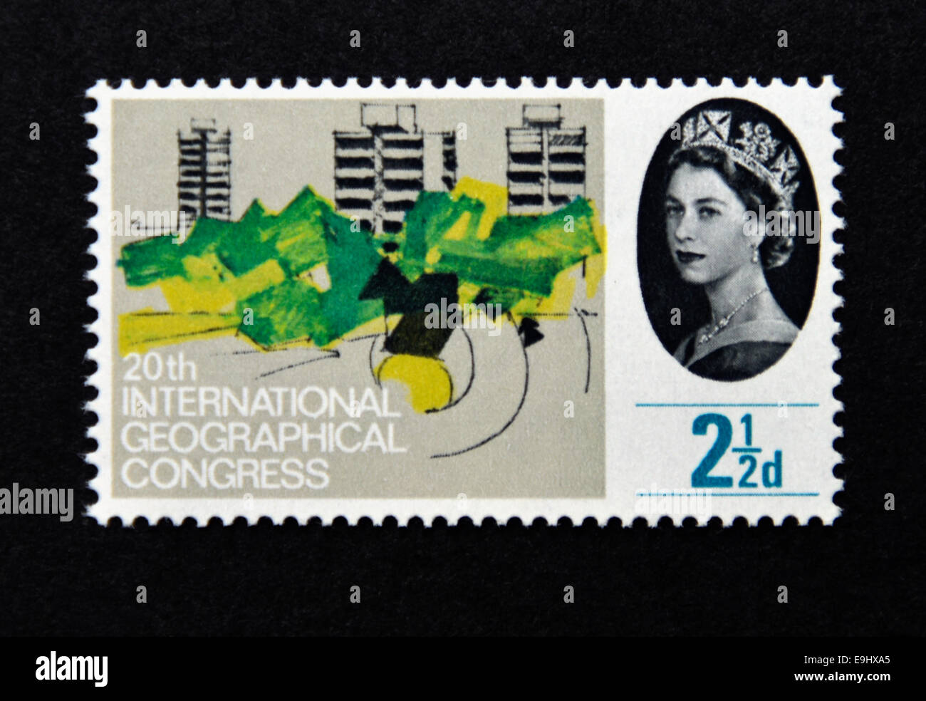 Postage stamp. Great Britain. Queen Elizabeth II. 20th International Geographical Congress in London. 1964. Stock Photo