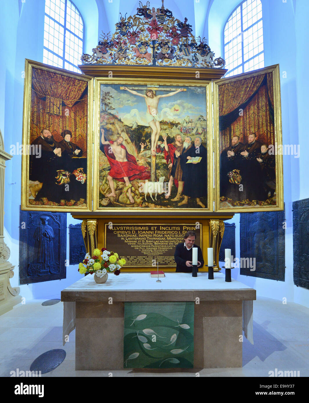 Weimar, Germany. 28th Oct, 2014. The restored Cranach Altar in the St