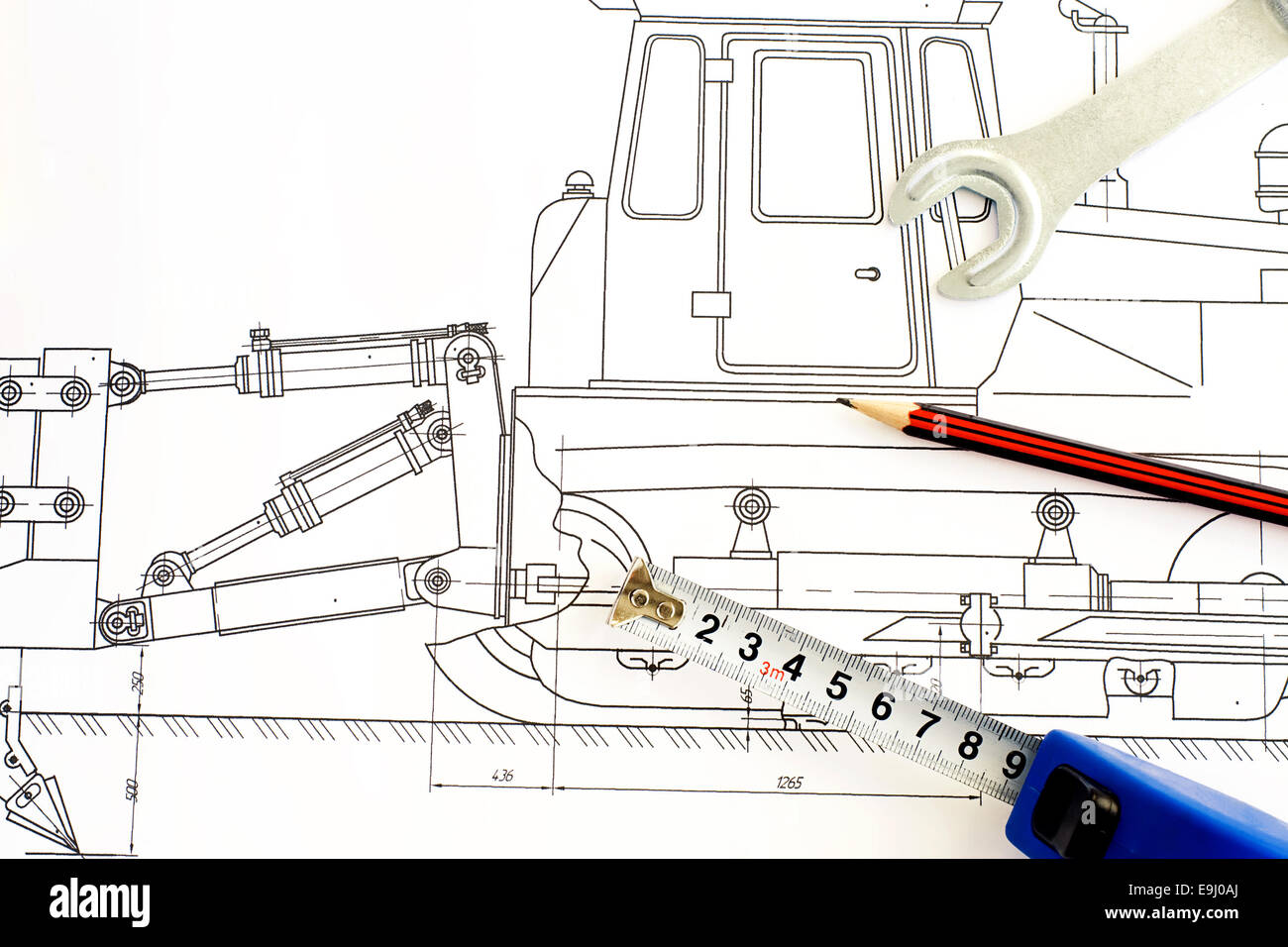 pen and tape measure over drawing Stock Photo - Alamy