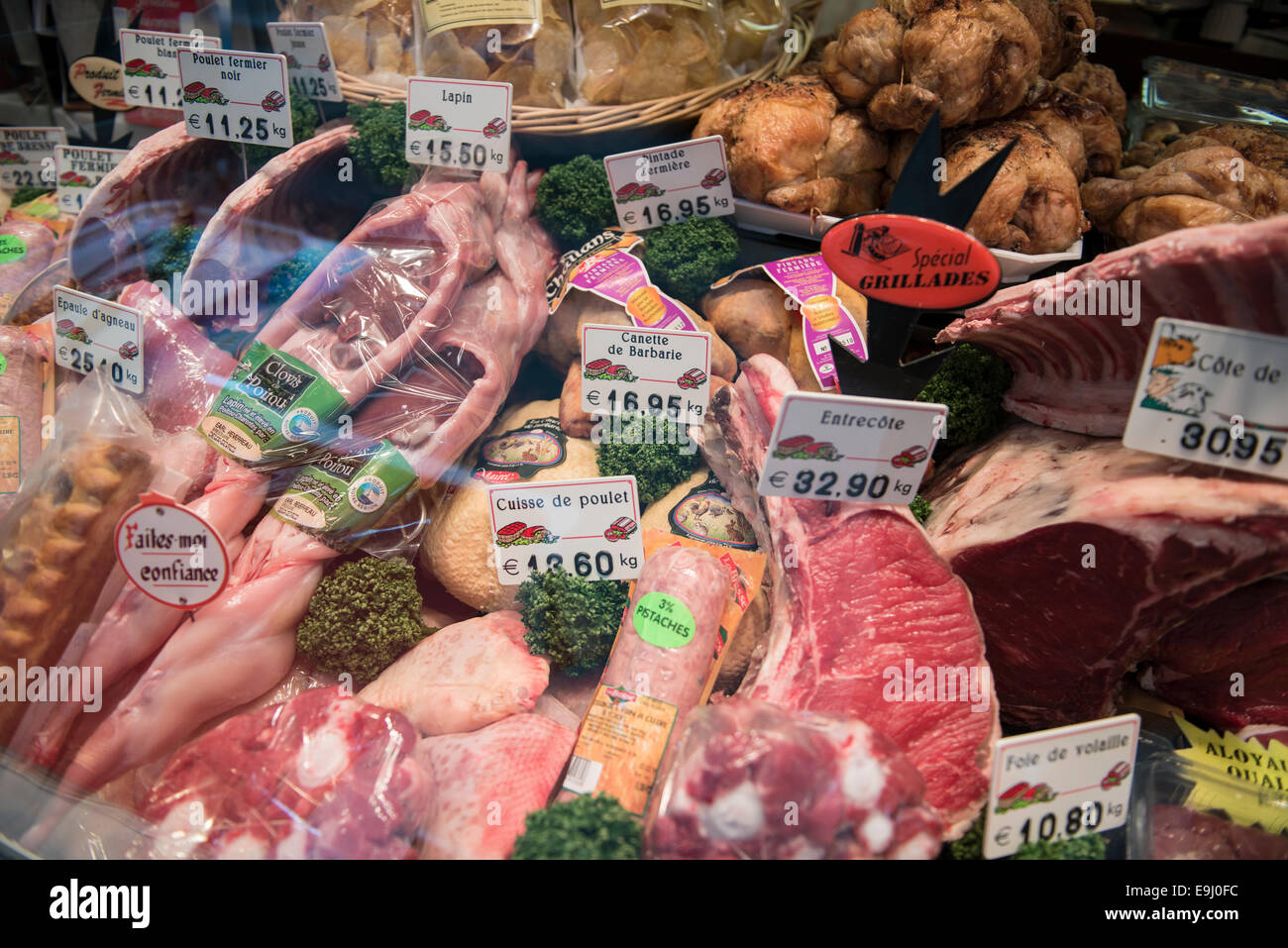 People shopping french butcher shop hires stock photography and images
