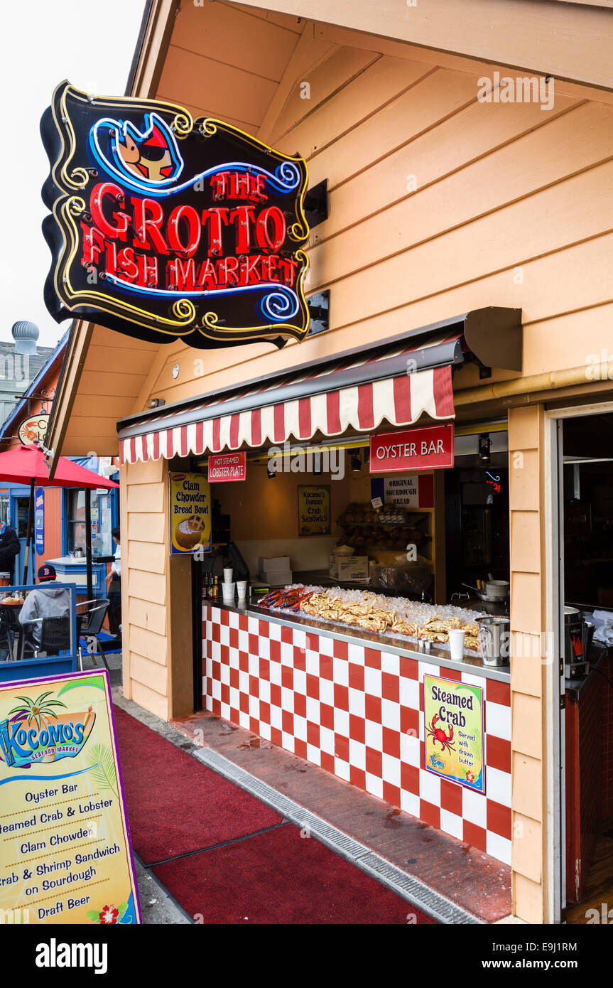 The Grotto Fish Market seafood restaurant on Old Fisherman's Wharf, Monterey, California, USA Stock Photo
