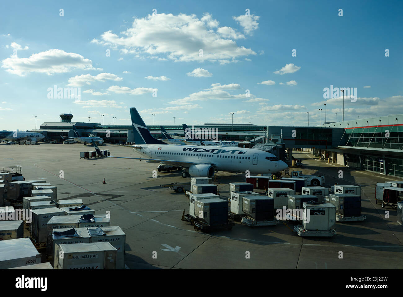 westjet aircraft at terminal 3 toronto pearson international airport Canada Stock Photo