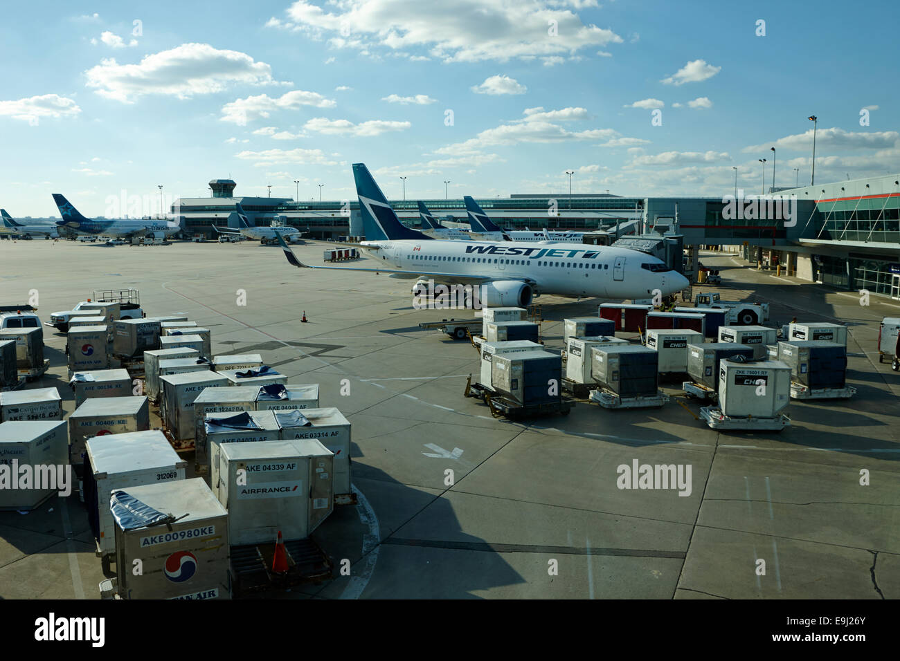 westjet aircraft at terminal 3 toronto pearson international airport Canada Stock Photo