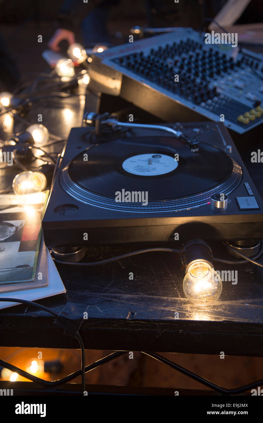 Record player and mixing deck at a big party Stock Photo Alamy