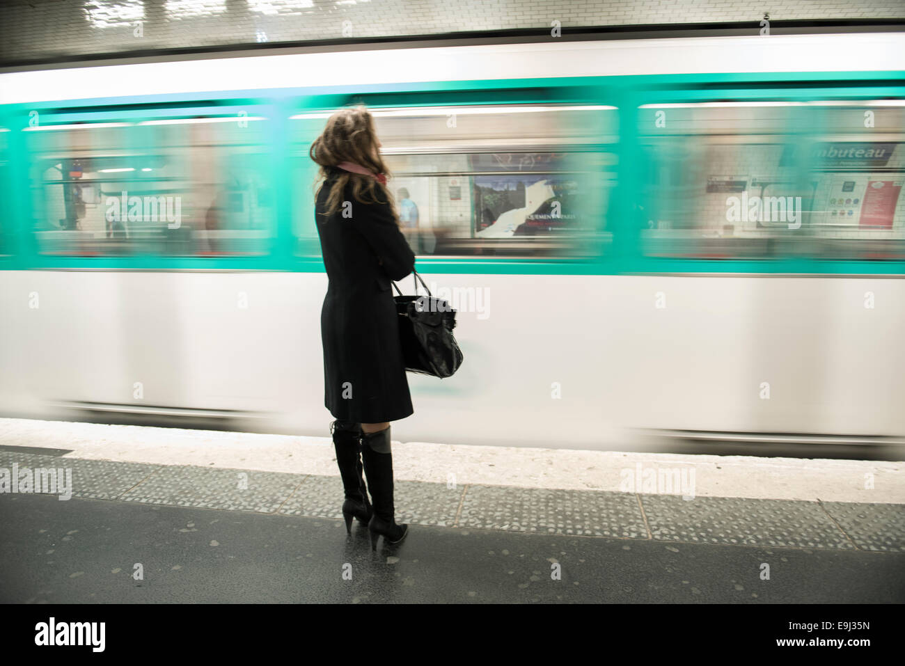 images of the paris metro underground train transport system Stock Photo