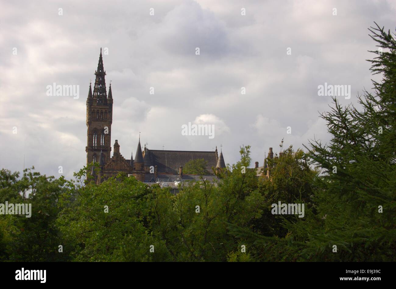 Glasgow University from the KelvinGrove Park Stock Photo