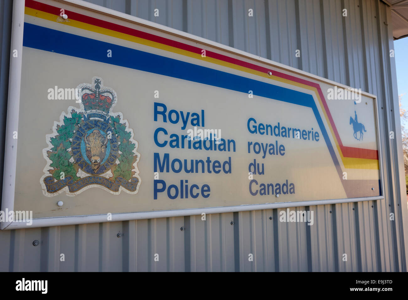 sign outside a small royal canadian mounted police rcmp station in Saskatchewan Canada Stock Photo