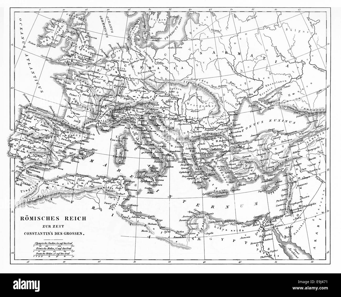 Engraved illustration of a Map of Roman Empire from Iconographic Encyclopedia of Science, Literature and Art, Published in 1851 Stock Photo
