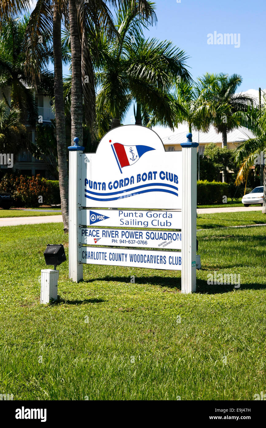 Sign for the Punta Gorda Boat Club FL Stock Photo Alamy