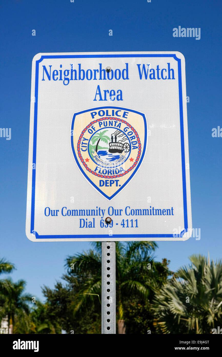 Neighborhood Watch Area signpost, part of the Punta Gorda FL Police Dept Stock Photo