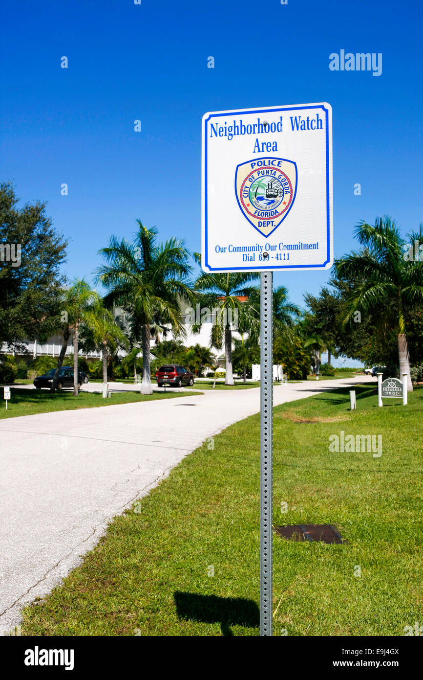 Neighborhood Watch Area signpost, part of the Punta Gorda FL Police Dept Stock Photo