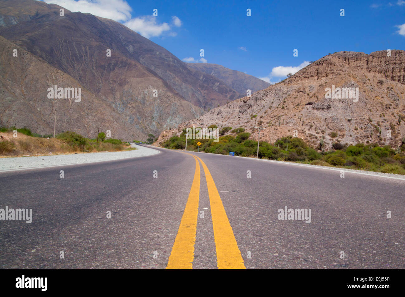 The road to Purmamarca on the Andean mountains. Jujuy, Argentina. Stock Photo