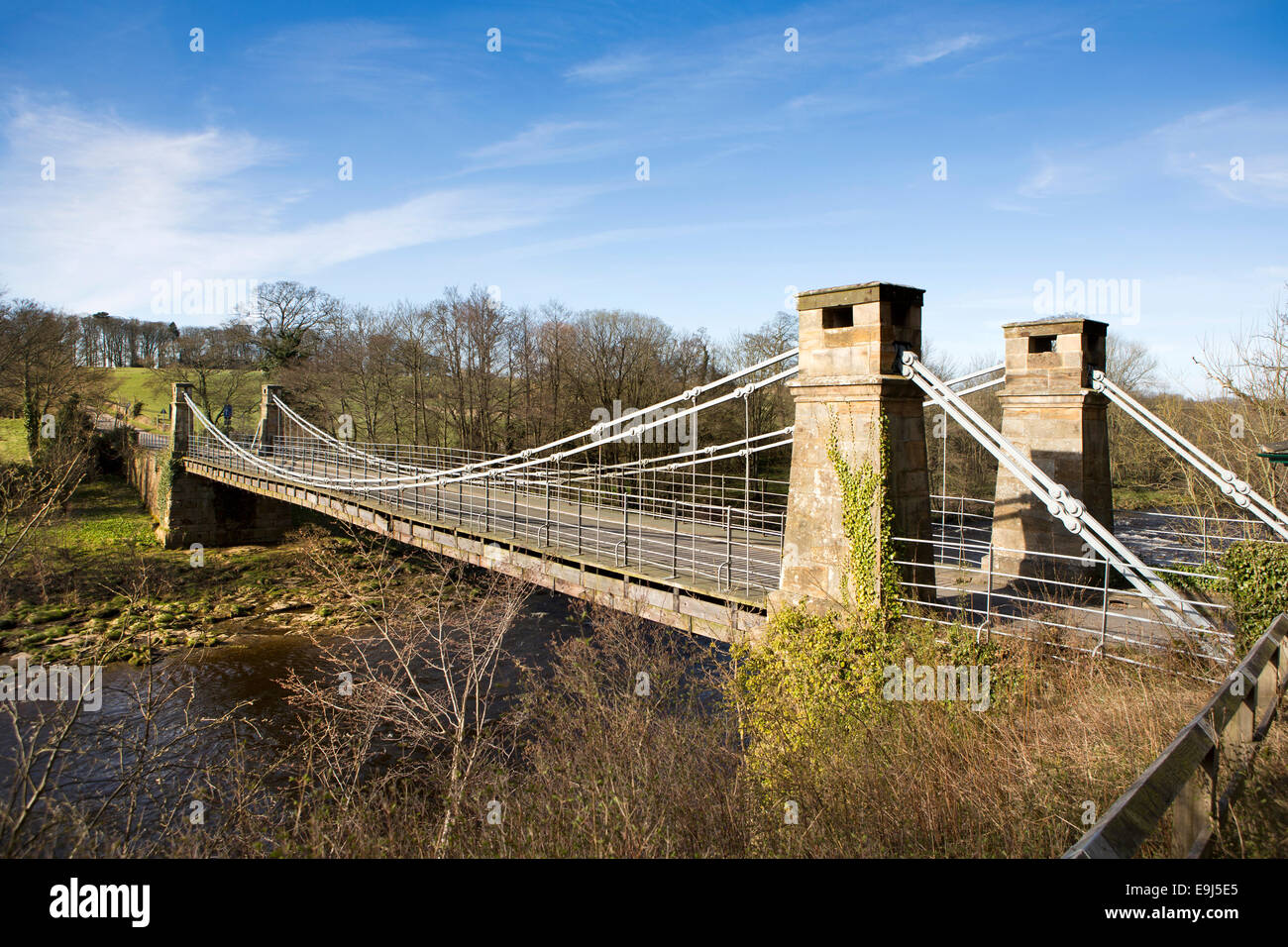 UK, County Durham, Barnard Castle, Whorlton suspension bridge over