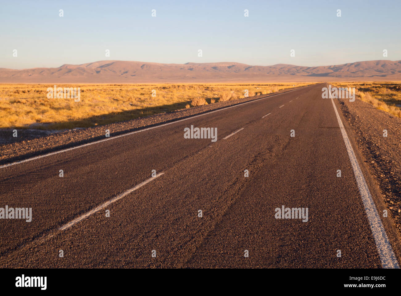 Desert road on the way to 'Salinas Grandes' at an altitud of 3450 m. Puna de Atacama, Salta y Jujuy, Argentina. Stock Photo