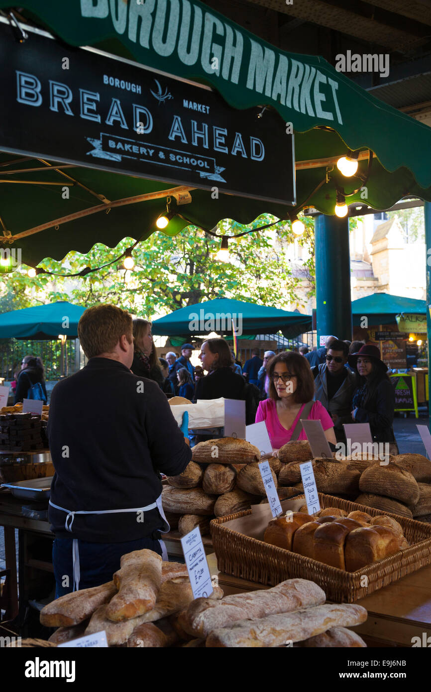 Bread Ahead, baker's stall at Borough Market, London, UK Stock Photo