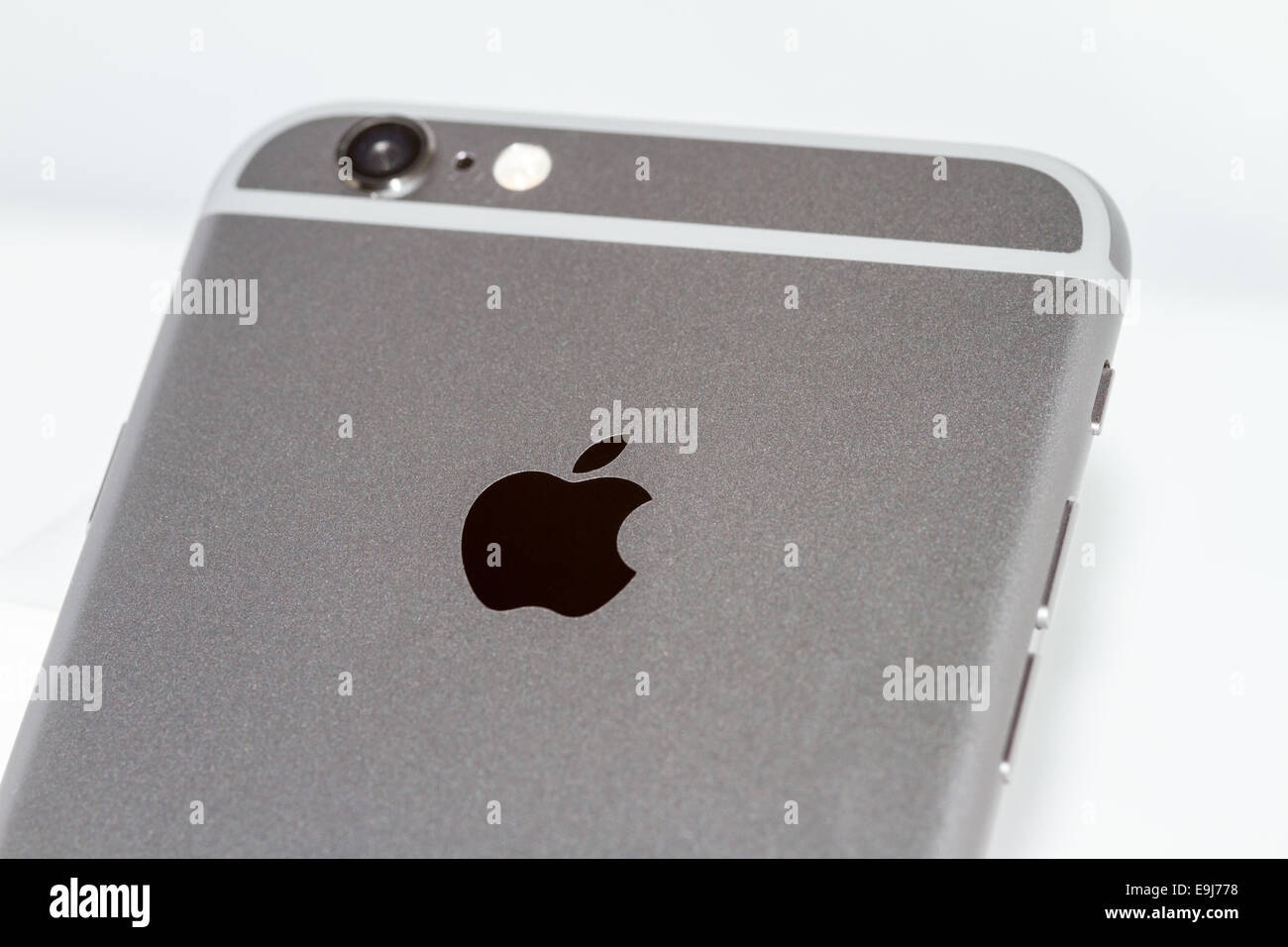 iPhone 6 rear logo with camera lens visible Stock Photo
