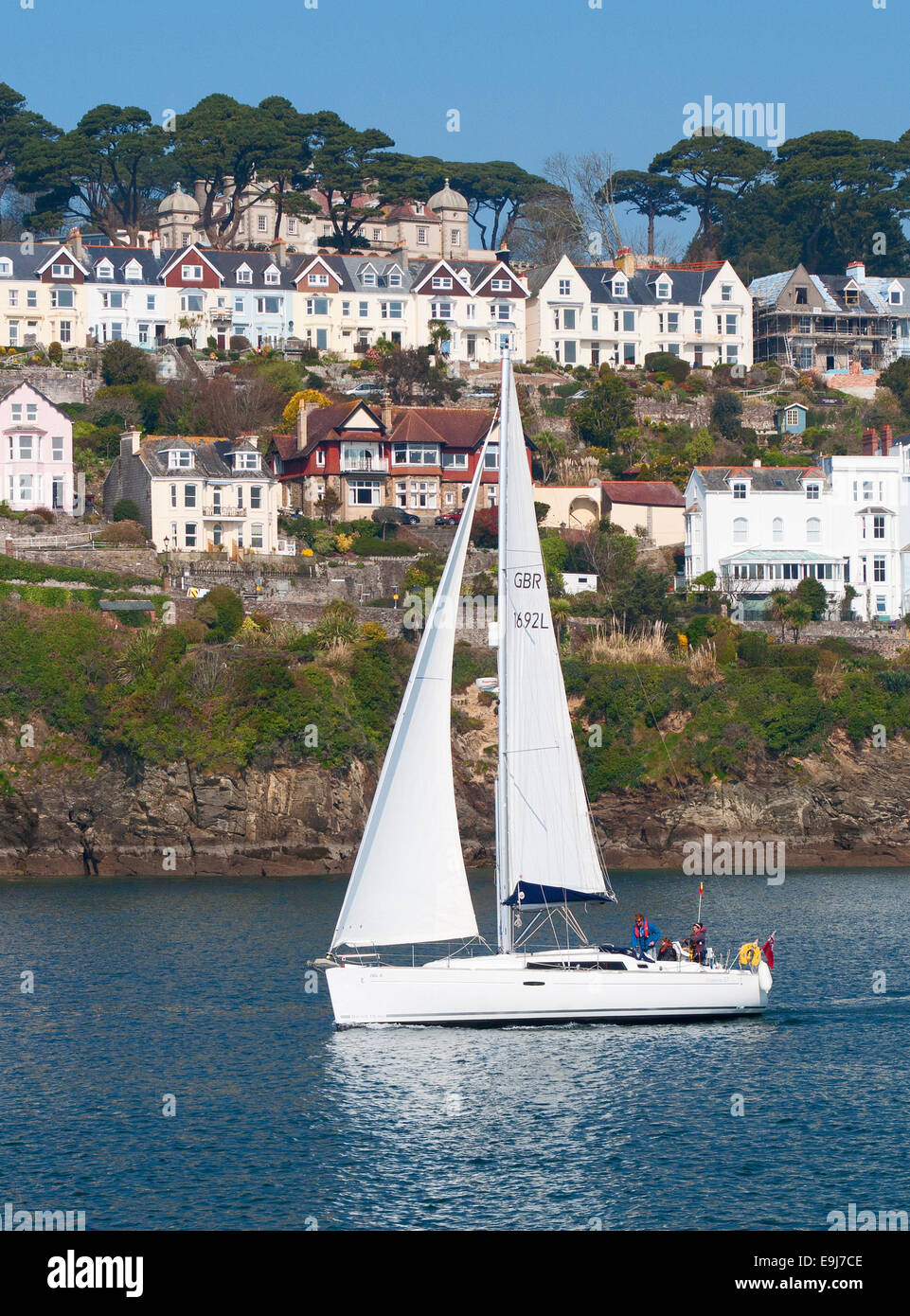 A Yacht sailing on the River Fowey in Cornwall, UK Stock Photo