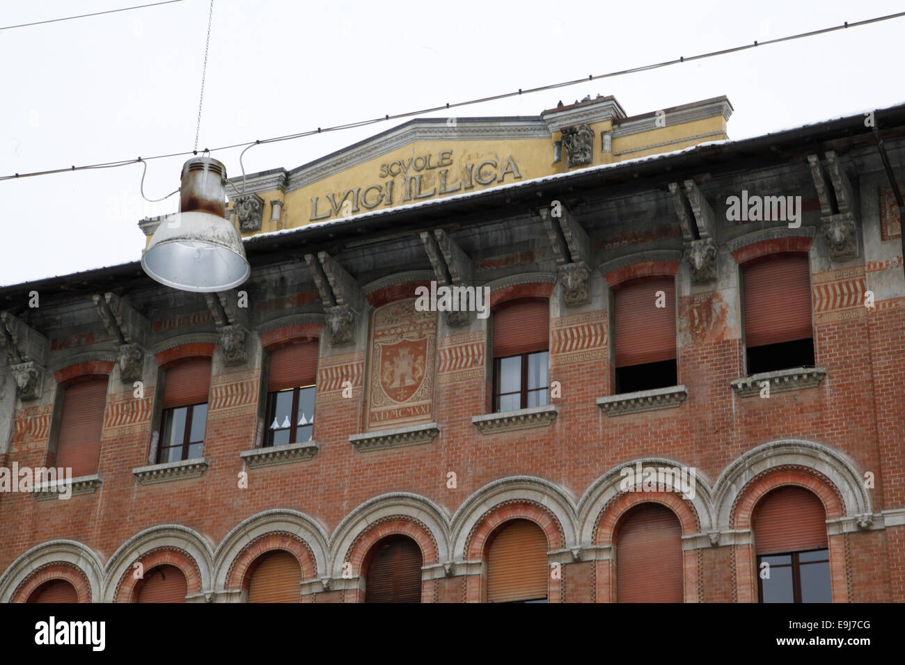 'Luigi Illica' school, historical building in the medieval town of Castell'Arquato. Piacenza, Emilia Romagna, Italy. Stock Photo