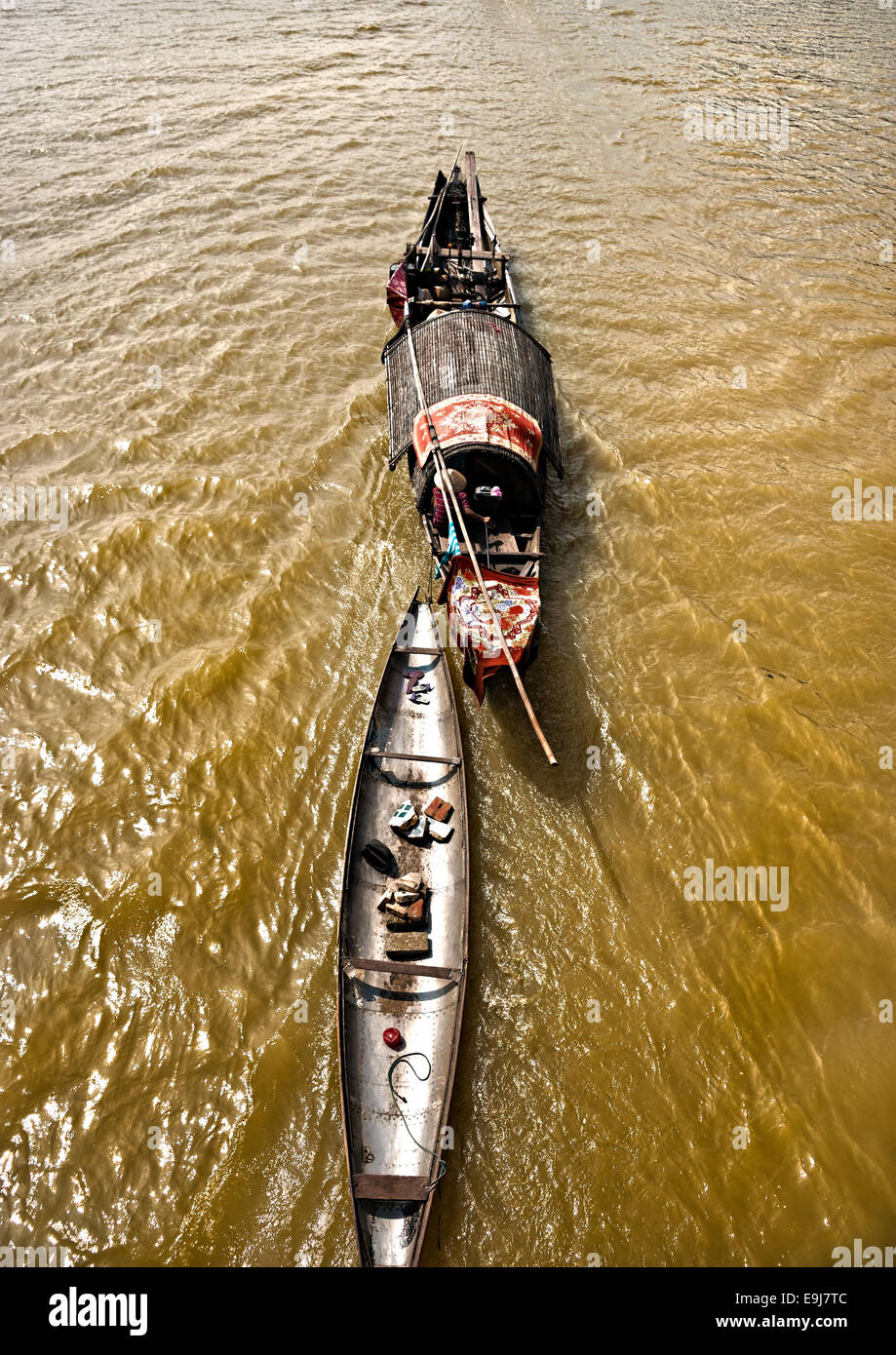 Two Boats in the mekong river, vietnam. Stock Photo