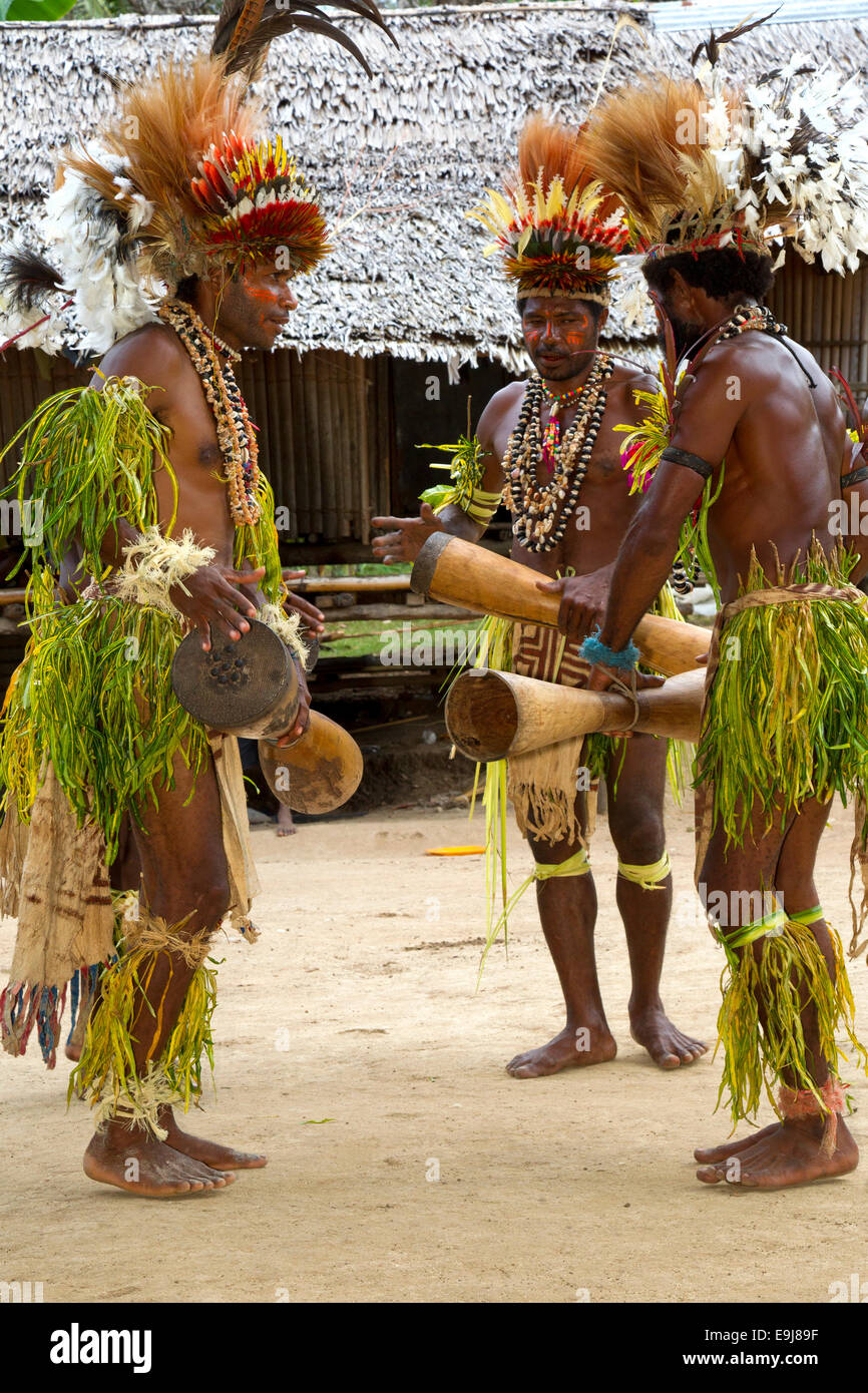 Men of the Karife Tribe Dance near Tufi, Papua New Guinea Stock Photo