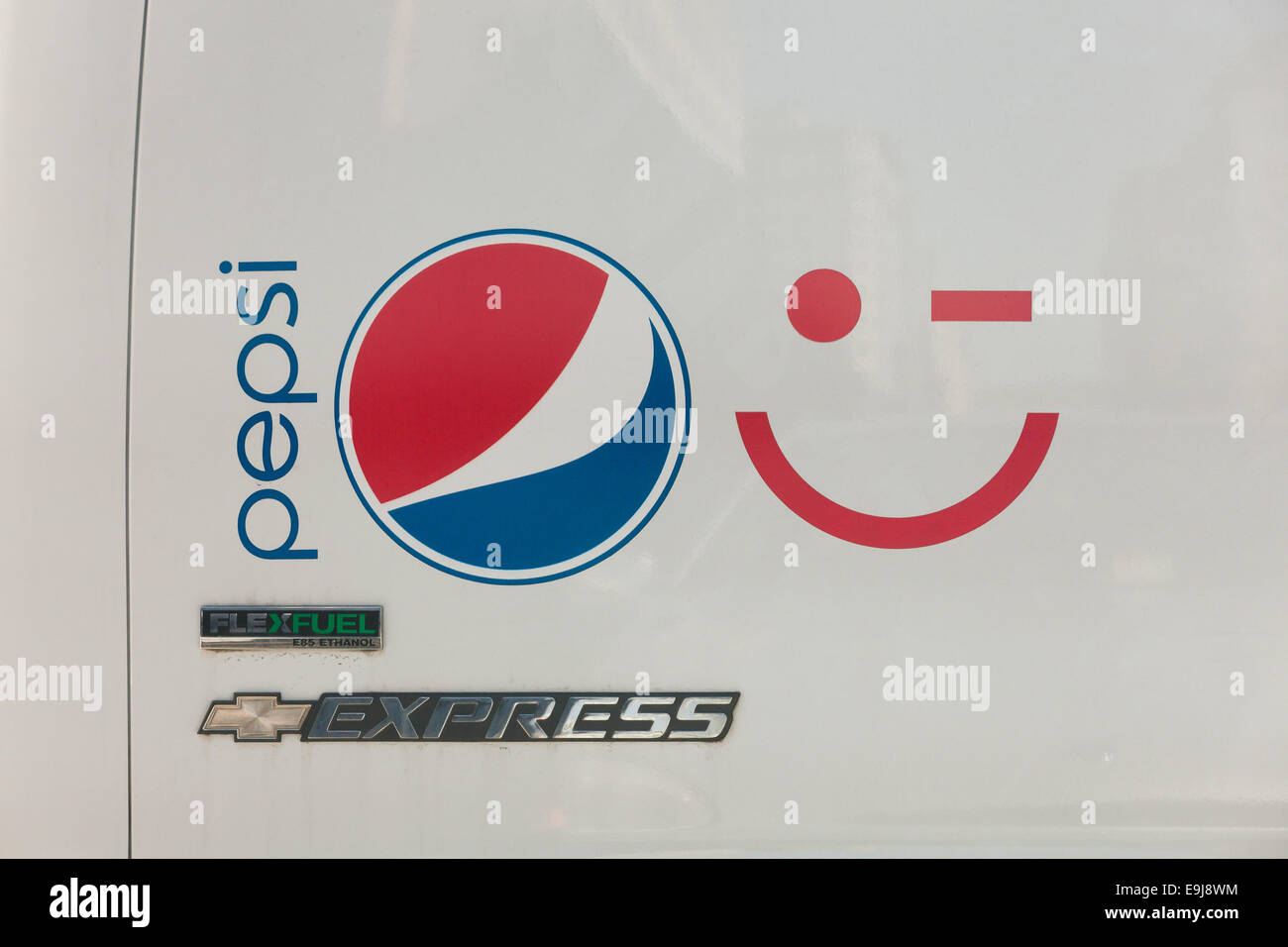 Smiley emoticon on Pepsi cola delivery truck - USA Stock Photo