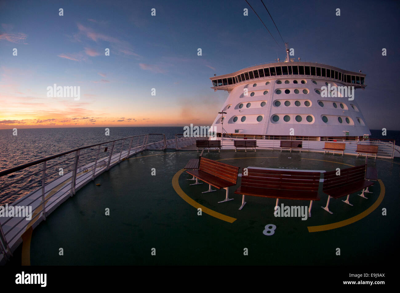 The front (bow) of Royal Caribbean's ship the Adventurer of the seas. Stock Photo