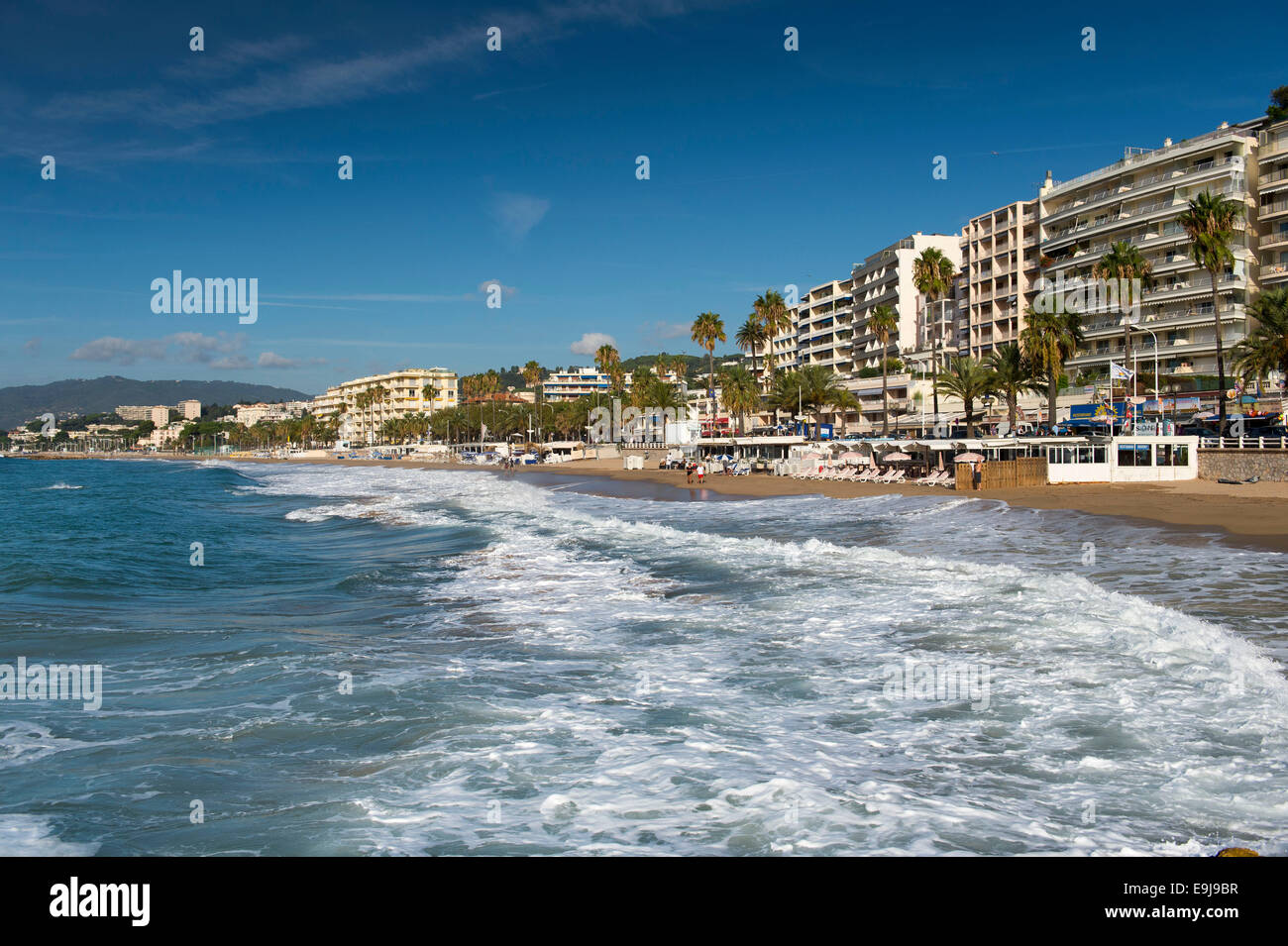 The main beach in Cannes, South of France, off the La Croisette road. Stock Photo