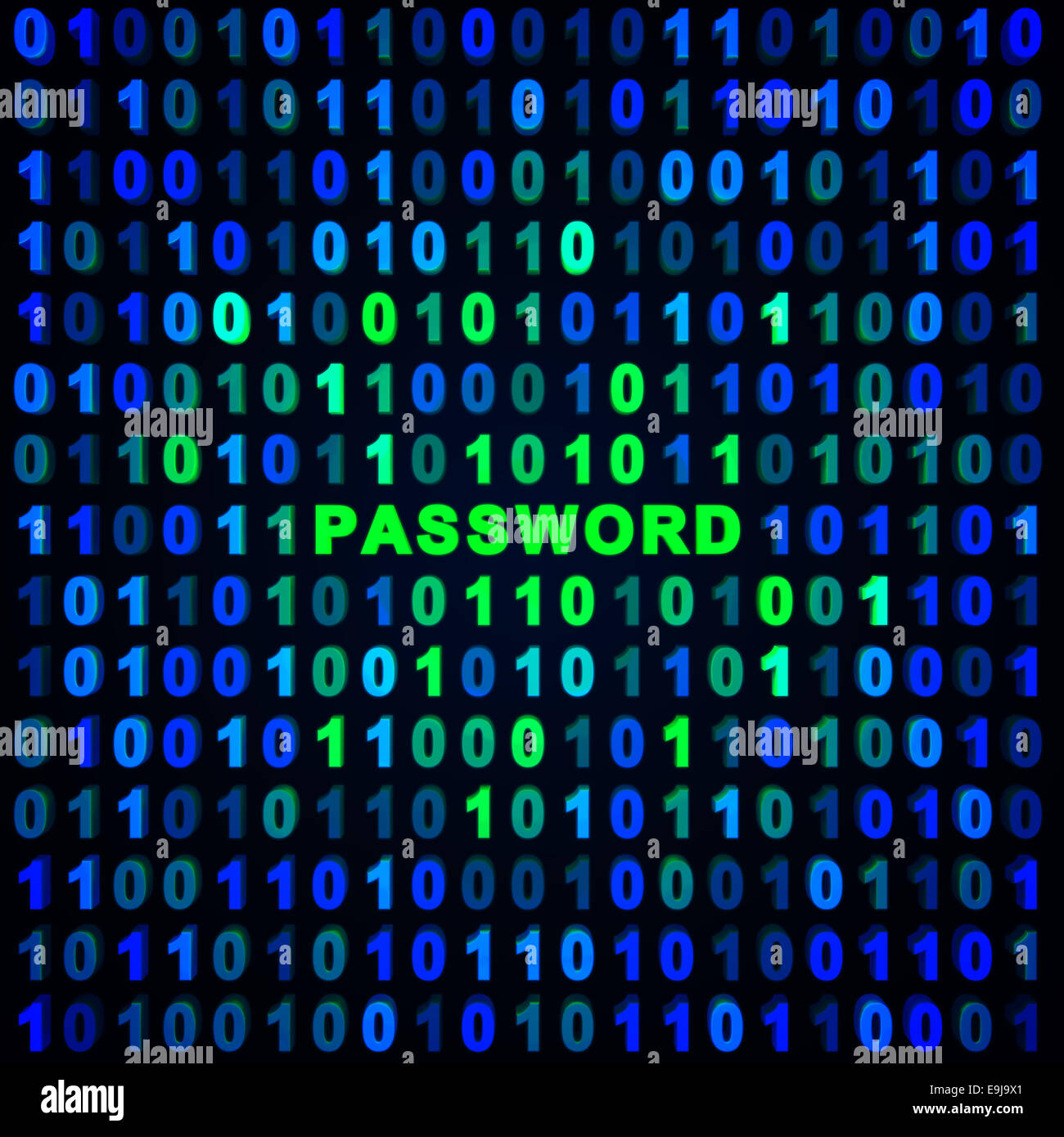 Blue & green binary background - Password Stock Photo