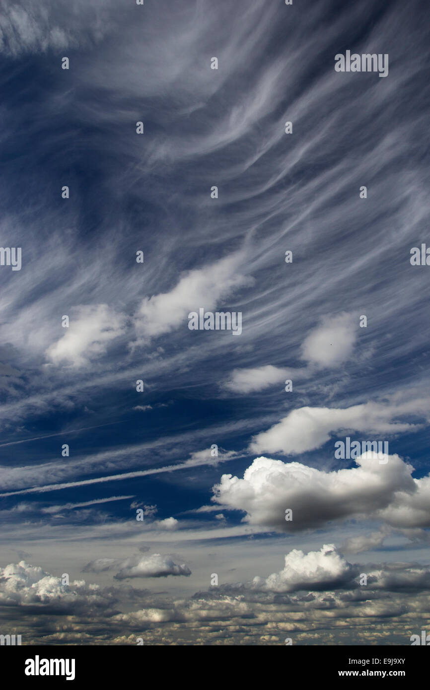 A wide angle view of a mixed cloud sky. Stock Photo