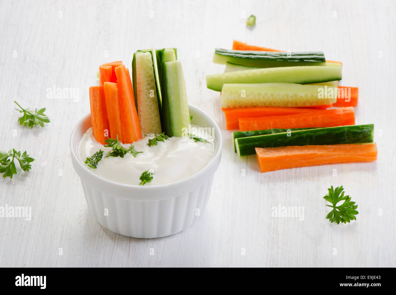 Fresh vegetables with dip. Selective focus Stock Photo Alamy