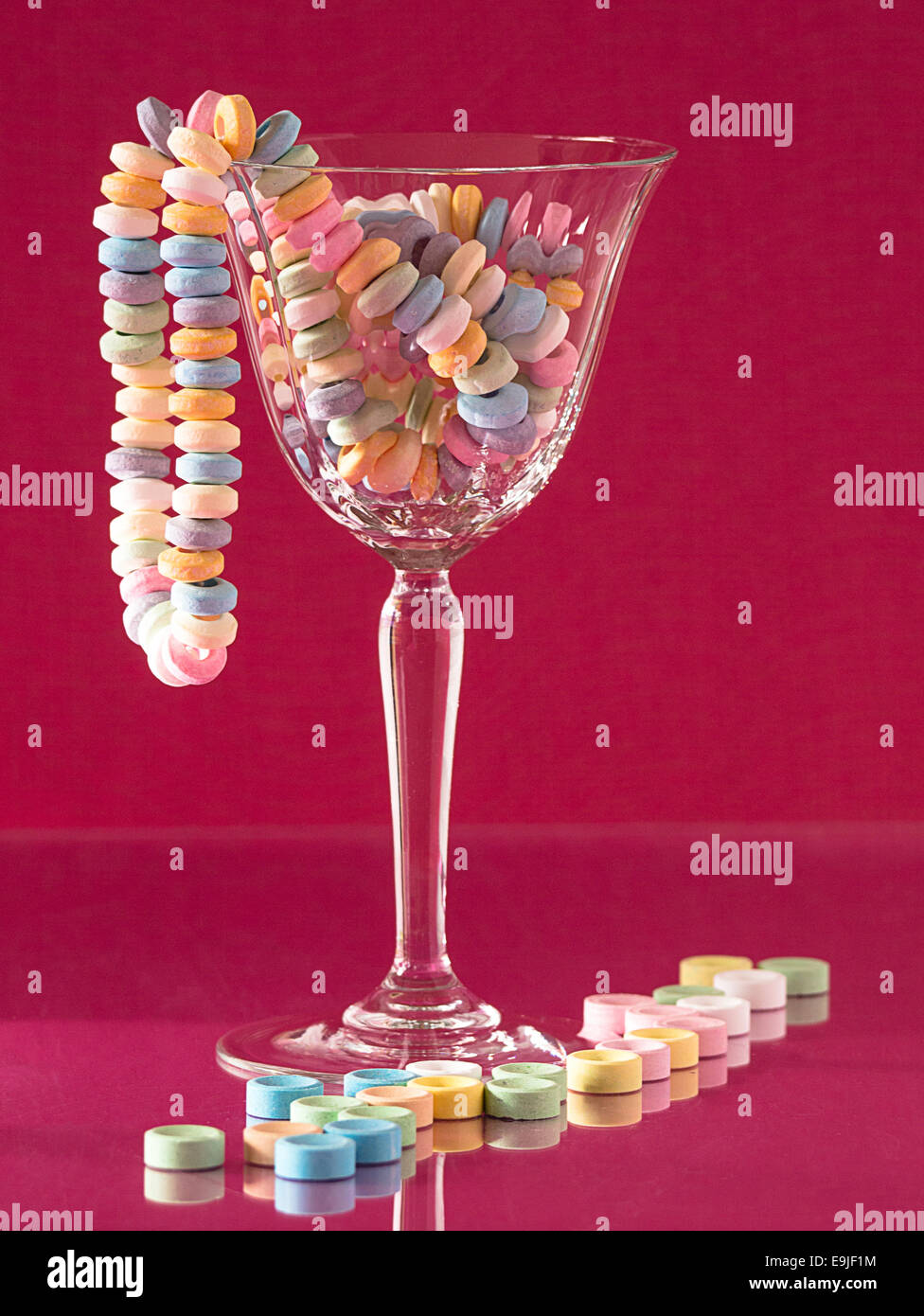 Candy necklace in a glass Stock Photo