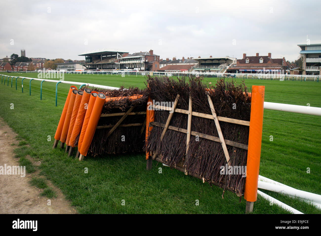Hurdles at Warwick Racecourse, UK Stock Photo