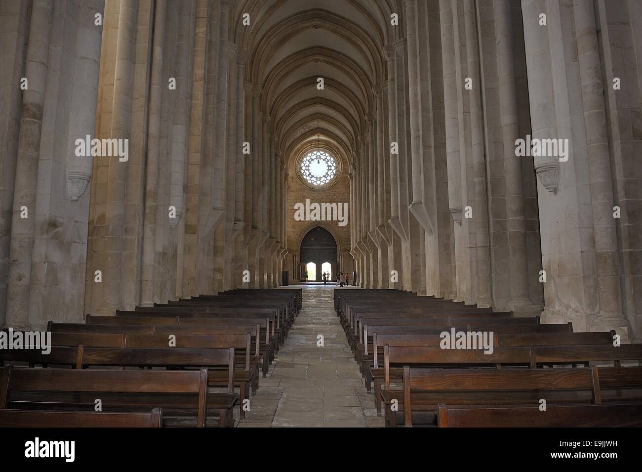 Nave of the church, Alcobaça Monastery, Alcobaça, Leiria District, Portugal Stock Photo
