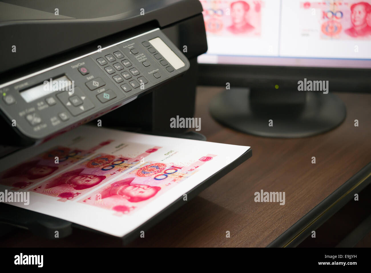 printing fake RMB paper currency illegally Stock Photo