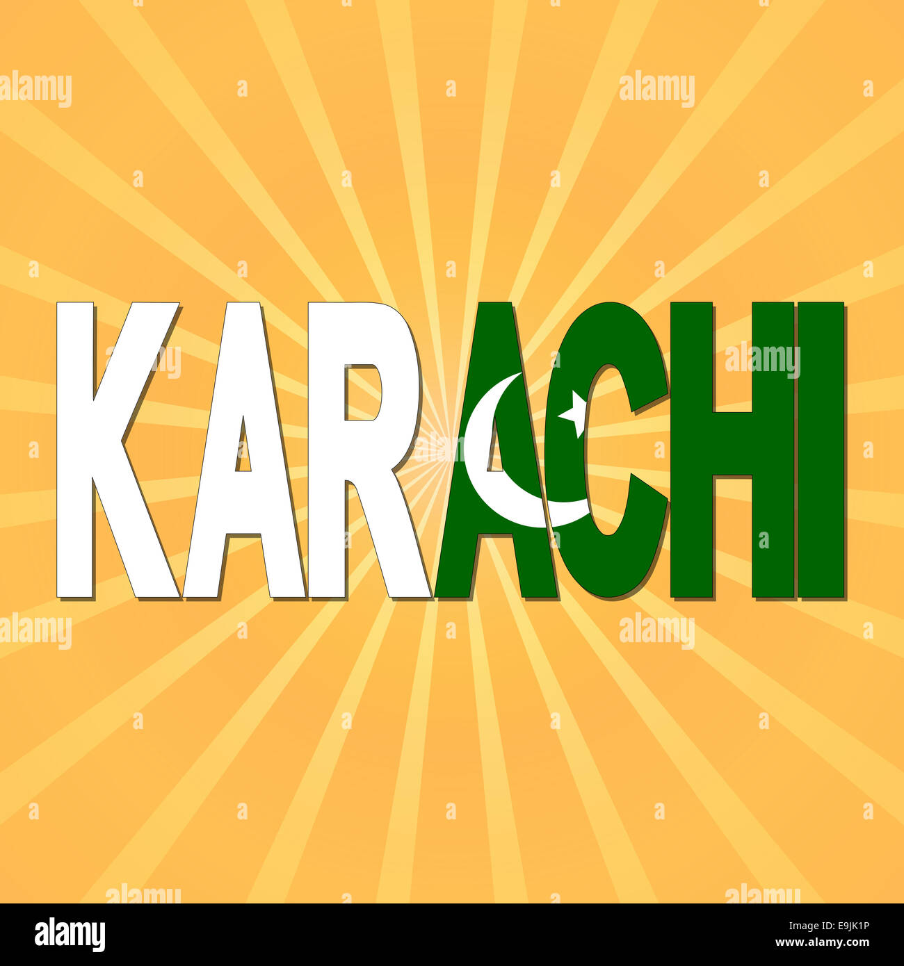 Karachi flag text with sunburst illustration Stock Photo Alamy