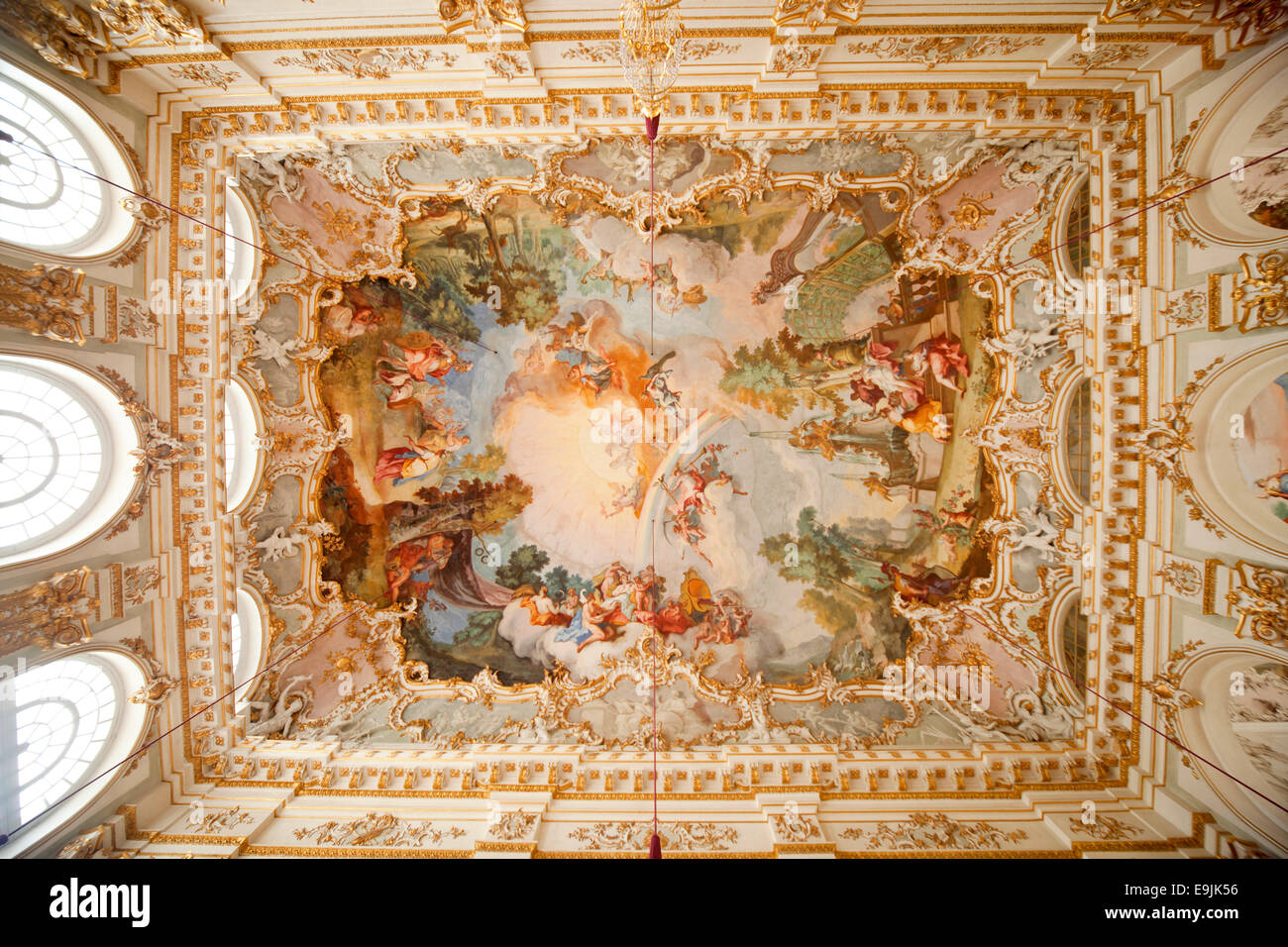 Ceiling fresco at Schloss Nymphenburg Palace, Munich, Upper Bavaria, Bavaria, Germany Stock Photo